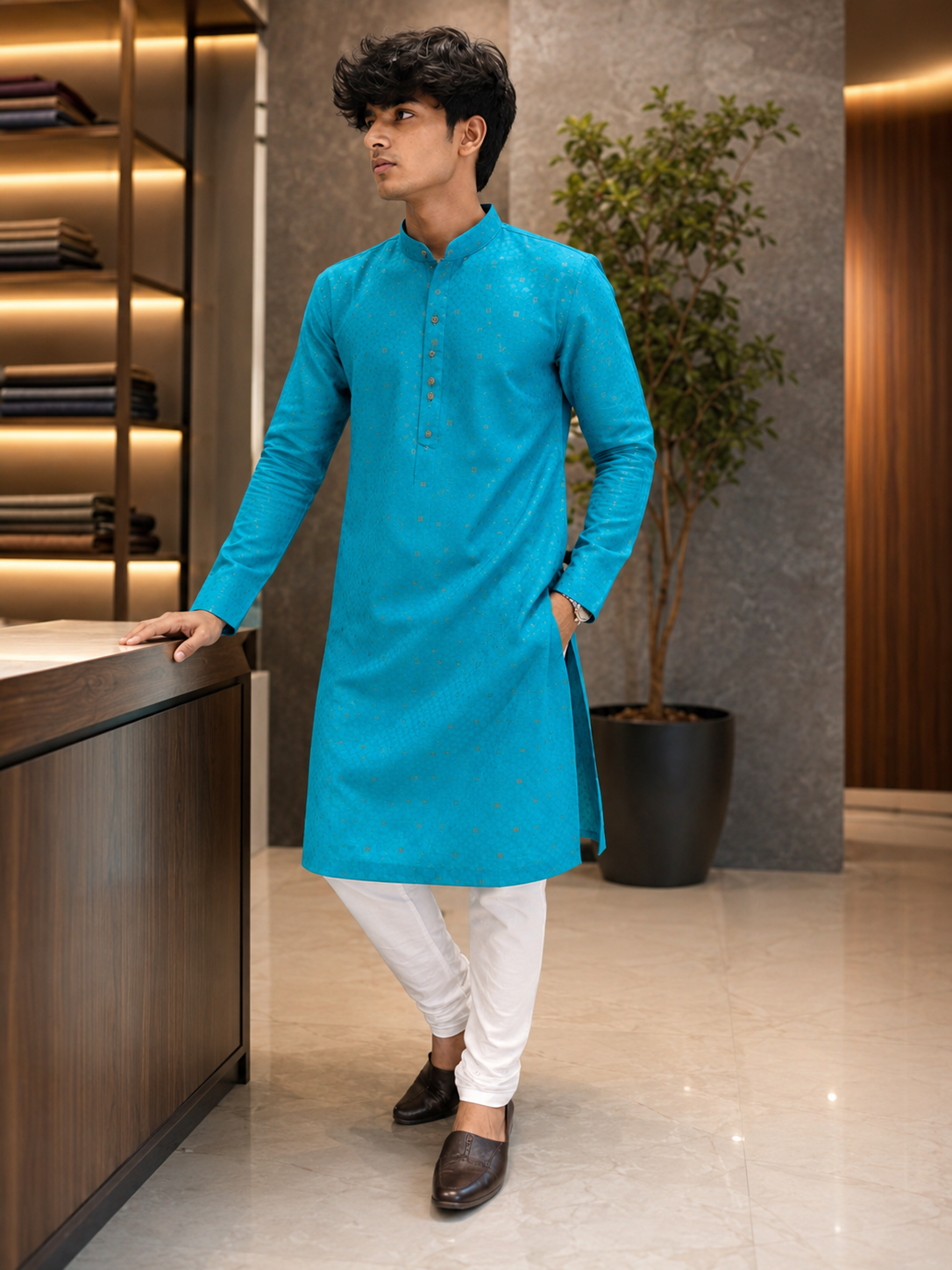 Men's Classic Blue Silk Kurta Pyjama